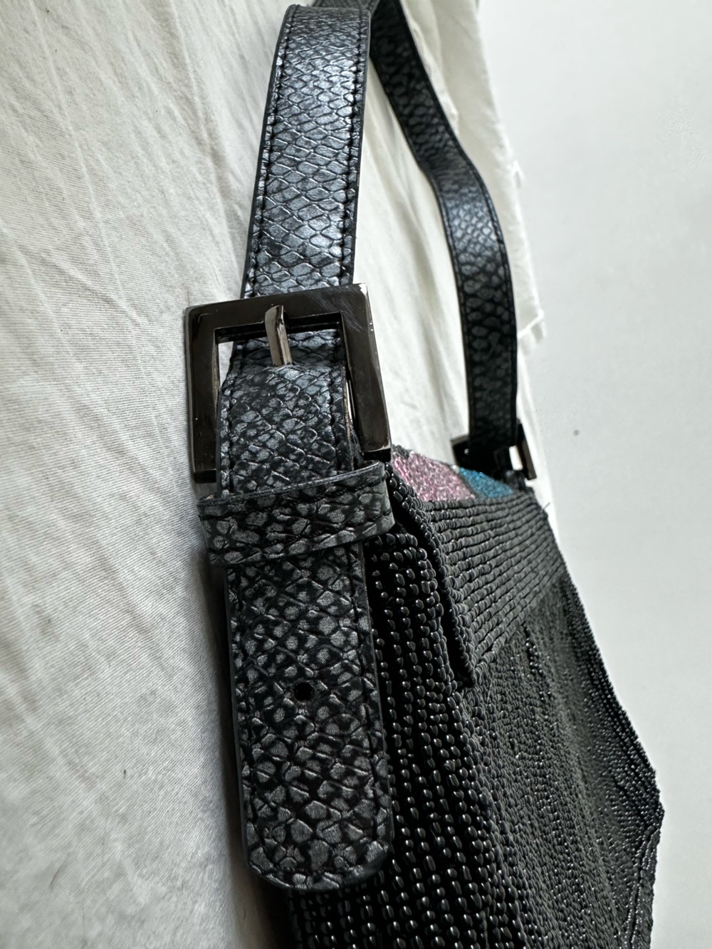 SOLD ❤️ Fendi Zucca FF Lizard-Trim Beaded Baguette - Picture 7 of 16